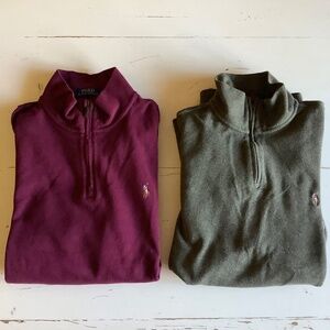 2 Polo Ralph Lauren 1/4 zip burgundy red & green Estate Rib pullover shirts XL